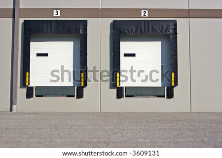 Loading dock at a warehouse - showing just the doors and no trucks