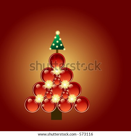 rasterized vector drawing of a Christmas-tree the other way around: the balls shape the tree and the tree is the top ornament.