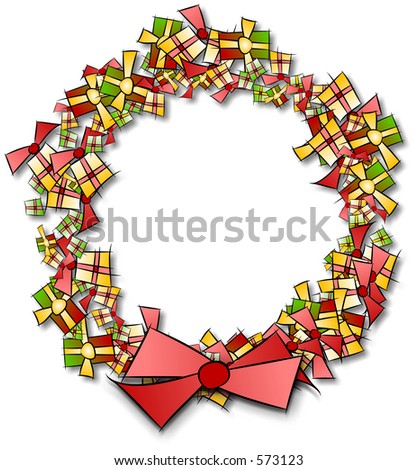 Rasterized vector drawing of a wreath formed out of presents.