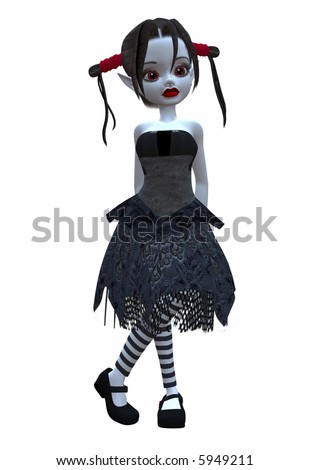 stock photo 3d render of cute dark goth doll fairy