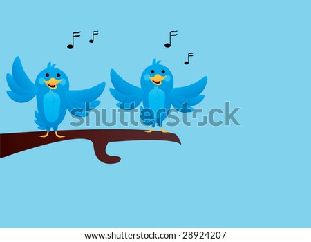 Illustration of happy blue birds singing on branch  stock vector
