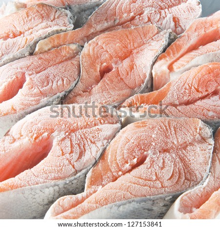 Frozen salmon steaks