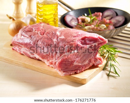 Raw Pork Shoulder Square Cut on kitchen cutting board