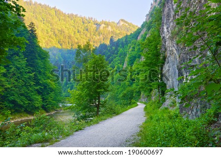 Trail by The Dunajec River Gorge. The Pieniny Mountains. National border between Poland and Slovakia.