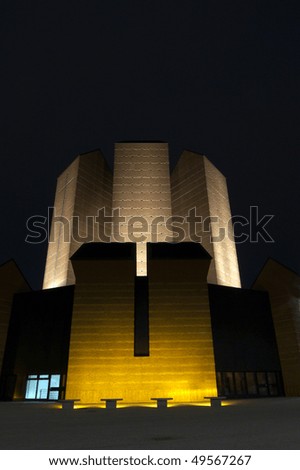 Church tower of the sacred heart in the night