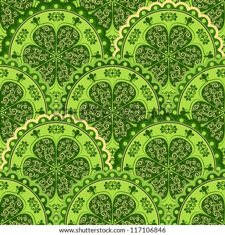 Green and yellow vintage seamless pattern with floral circles