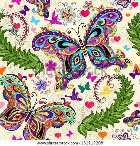 Seamless valentine pattern with colorful vintage butterflies and flowers and hearts vector Seamless valentine pattern with colorful vintage butterflies and flowers and hearts vector