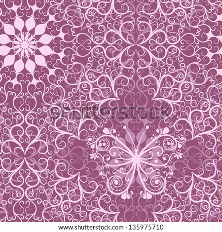 Pink lacy vintage seamless pattern with mandala and butterfly