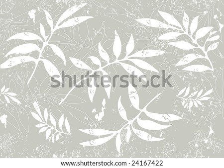 Grunge grey  background with carved leaves