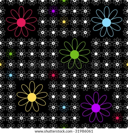 stock vector : Floral seamless black background with white, pink, yellow, 