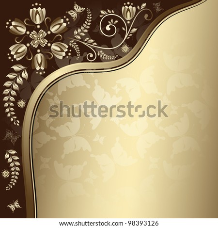 Vintage gold elegance frame with translucent butterflies and floral border