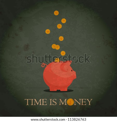 Card with piggy bank and coins Grunge vector illustration Card with piggy bank and coins Grunge vector illustration