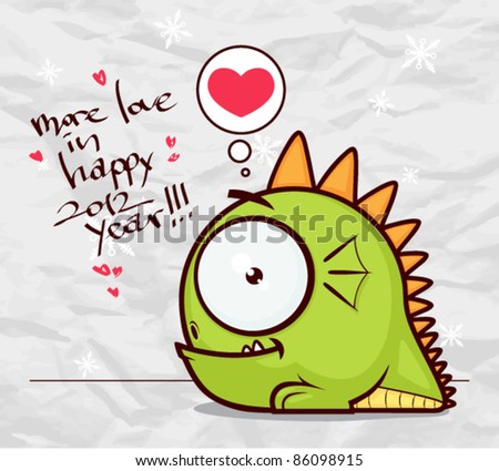 New year greeting card with cartoon dragon on a paper-background Vector illustration. New year greeting card with cartoon dragon on a paper-background Vector illustration.