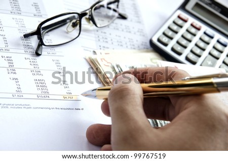 Calculating financials. Creating financial report.