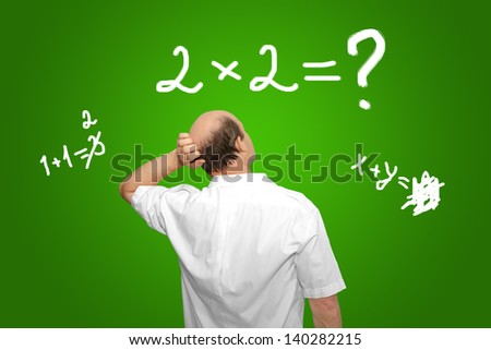 The businessman looks at the equation and thinks