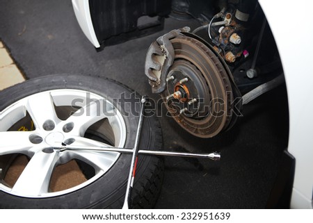 Tire changing in the professional car repair service