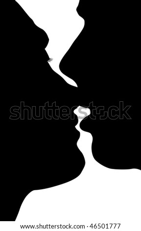 in love silhouette. Silhouette kissed in love