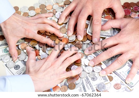 Business people with cash, money, bills, coins