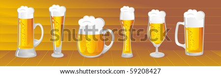 Set of beer mugs with light beer