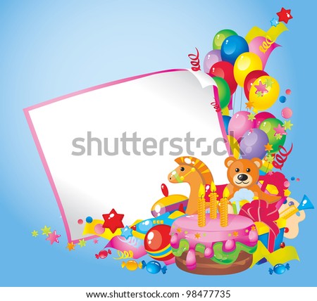 Childrenbirthday Cakes on Children S Birthday  Toys  Birthday Cake  Balloons  Gift Boxes  And