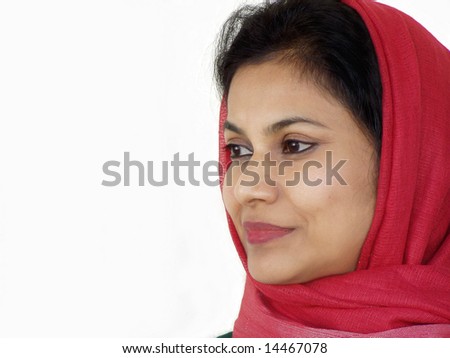 indian woman with red scarf
