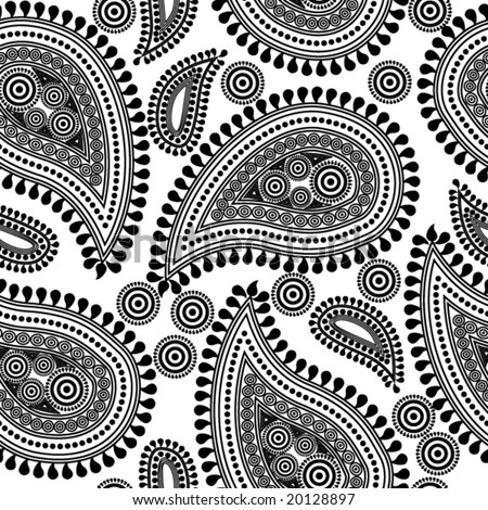 stock vector seamless repeating paisley pattern in black and white