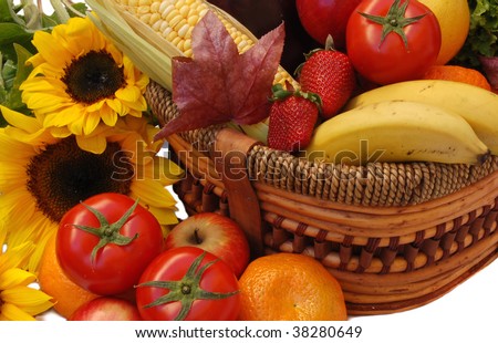 fresh fruits and vegetables in a basket