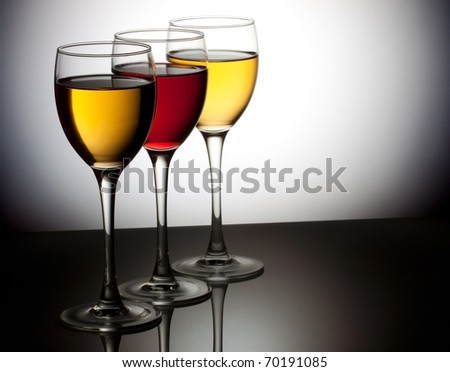 Three wine glass over circle white background