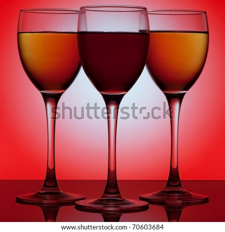 Three wine glass on a circle white background