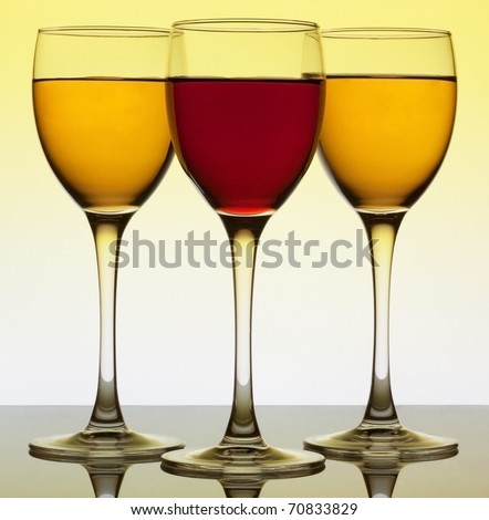 Three wine glass over yellow background