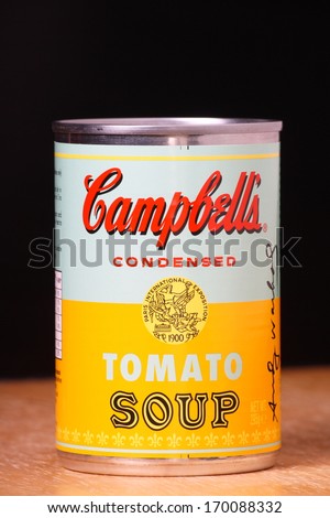 Bracknell, England - January 07, 2014: Limited Edition Can Of Campbell'S Tomato Soup Produced In Collaboration With The Andy Warhol Foundation To Commemorate His Artwork Series, Campbell'S Soup Cans
