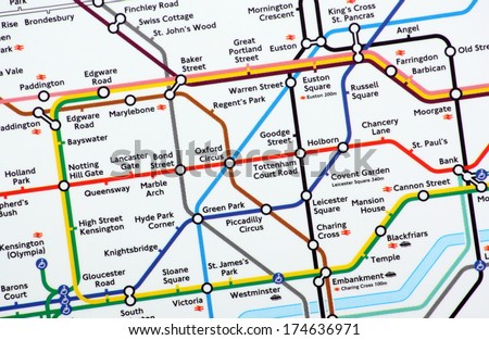 Bracknell, Uk - Feb 01, 2014: A Close Up Of The Main Section Of The London Underground Map