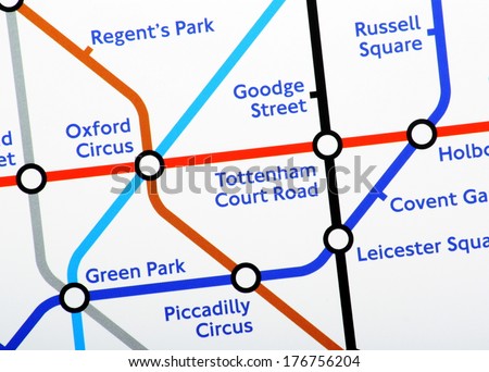 London, United Kingdom - Feb 11, 2014: A Close Up Of One Section Of The London Underground Map On February 11th, 2014. London Underground Carries More Than One Billion Passengers A Year