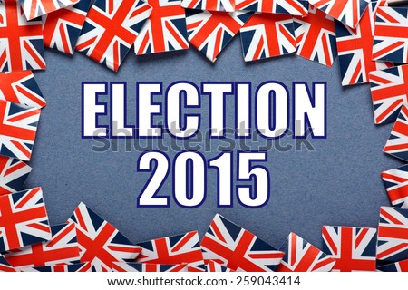The title Election 2015 on a blue background with a border of Union Jacks, the flag of the United Kingdom