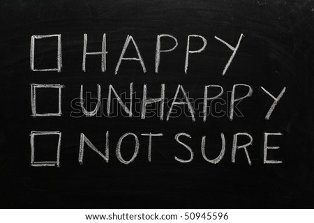 Happy or unhappy tickbox on a blackboard