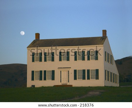 James Johnston house, south end of Half Moon Bay on Highway One, CA and a full moon