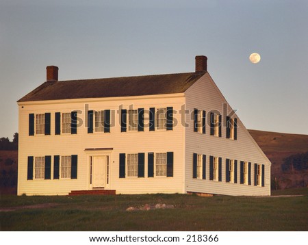 Full moon and the James Johnston house, south end of Half Moon Bay on Highway One, CA
