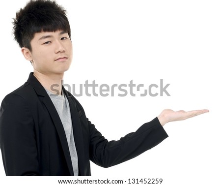 businessman with arm out in a welcoming gesture