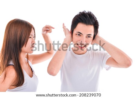 Closeup portrait of stressed couple going through hard times in relationship