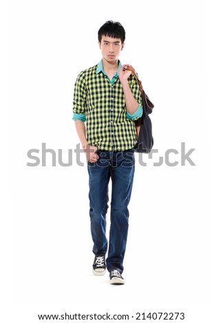 University student carrying a bag-full body