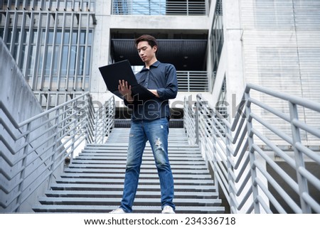 Full body Portrait of college student standing at his university
