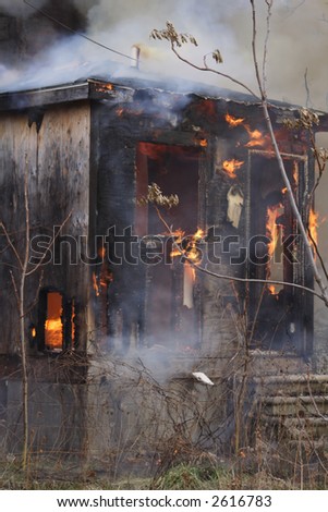 The back of an urban house destroyed by fire