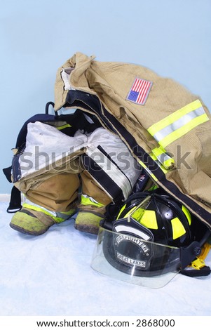 A close-up of the full set of Fireman\'s gear