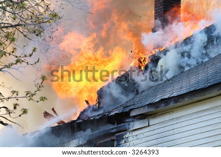 close-up of a urban roof top on fire