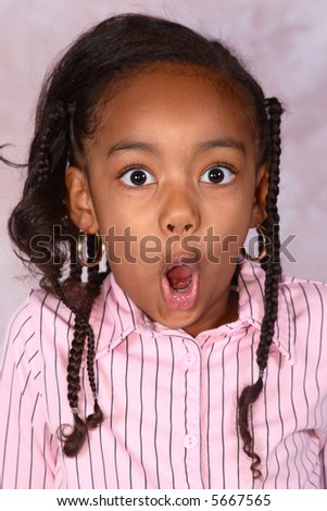 A Close-up Of A Young Girl Pretending To Be Very Surprised Stock Photo 