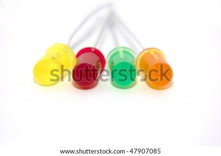 Four colored LED\'s on a white background