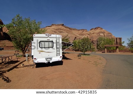 RV Camper in an RV Park near Monument Valley on the Utah and Arizona border.