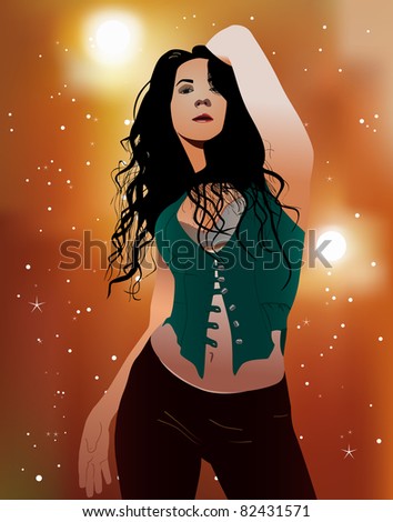 raster beautiful girl dancing on the stage vector illustration, vector version available