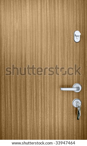 An internal door with lock and key