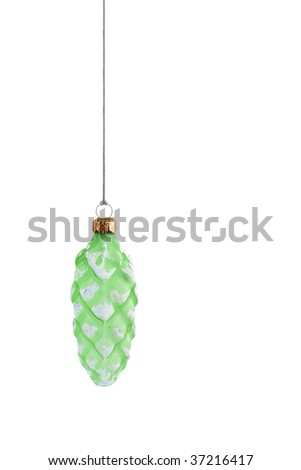 green glass teardrop christmas bauble with gold clasp and gold string